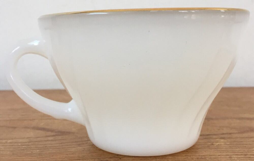 Vintage Anchor Hocking Dinnerware Fire King Milk Glass Gold Rim Single Tea Cup